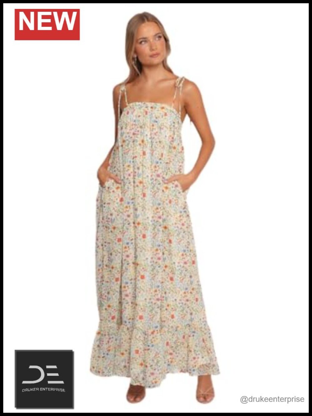 Colette Maxi Dress Square Neck Sleeveless Floral Casual